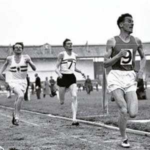 Laszlo Tabori, No. 9, running his 3:59.0 mile in 1955.